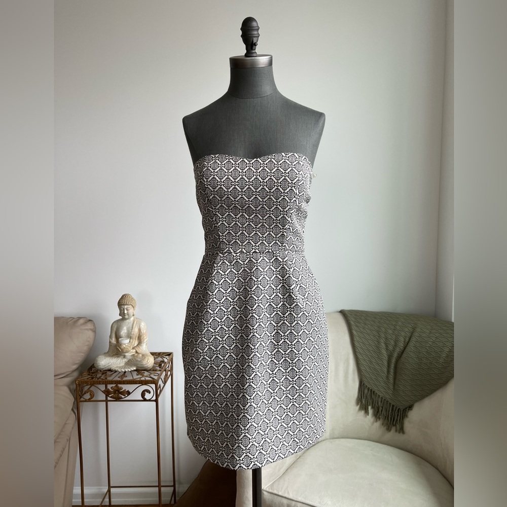 Strapless Brocade Print Dress with Pockets